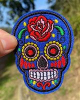 Day of the Dead Sugar Skull Iron-On Patch Blue