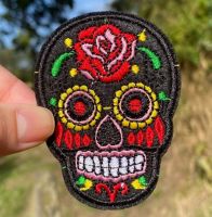 Day of the Dead Sugar Skull Iron-On Patch Black