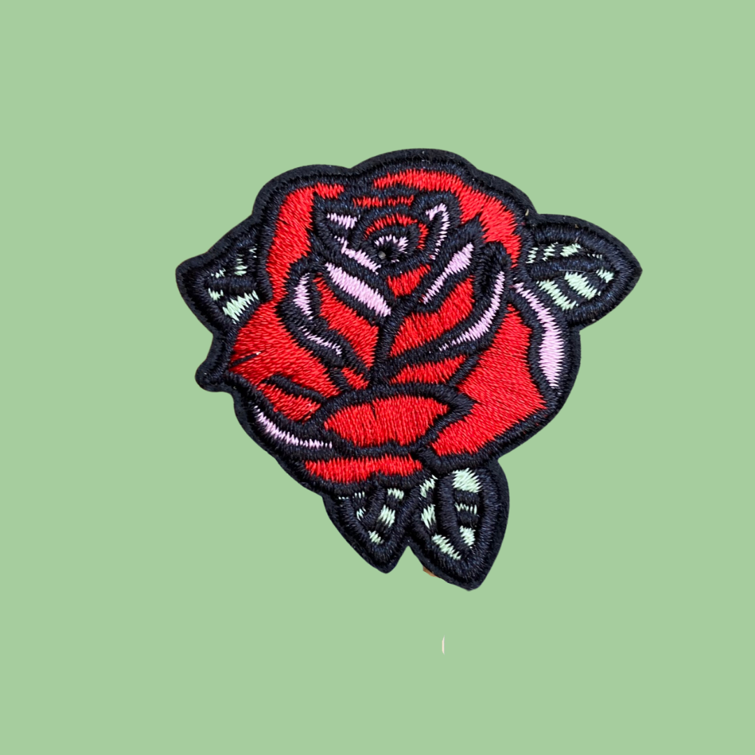Red Rose Iron-On Patch - 50mm