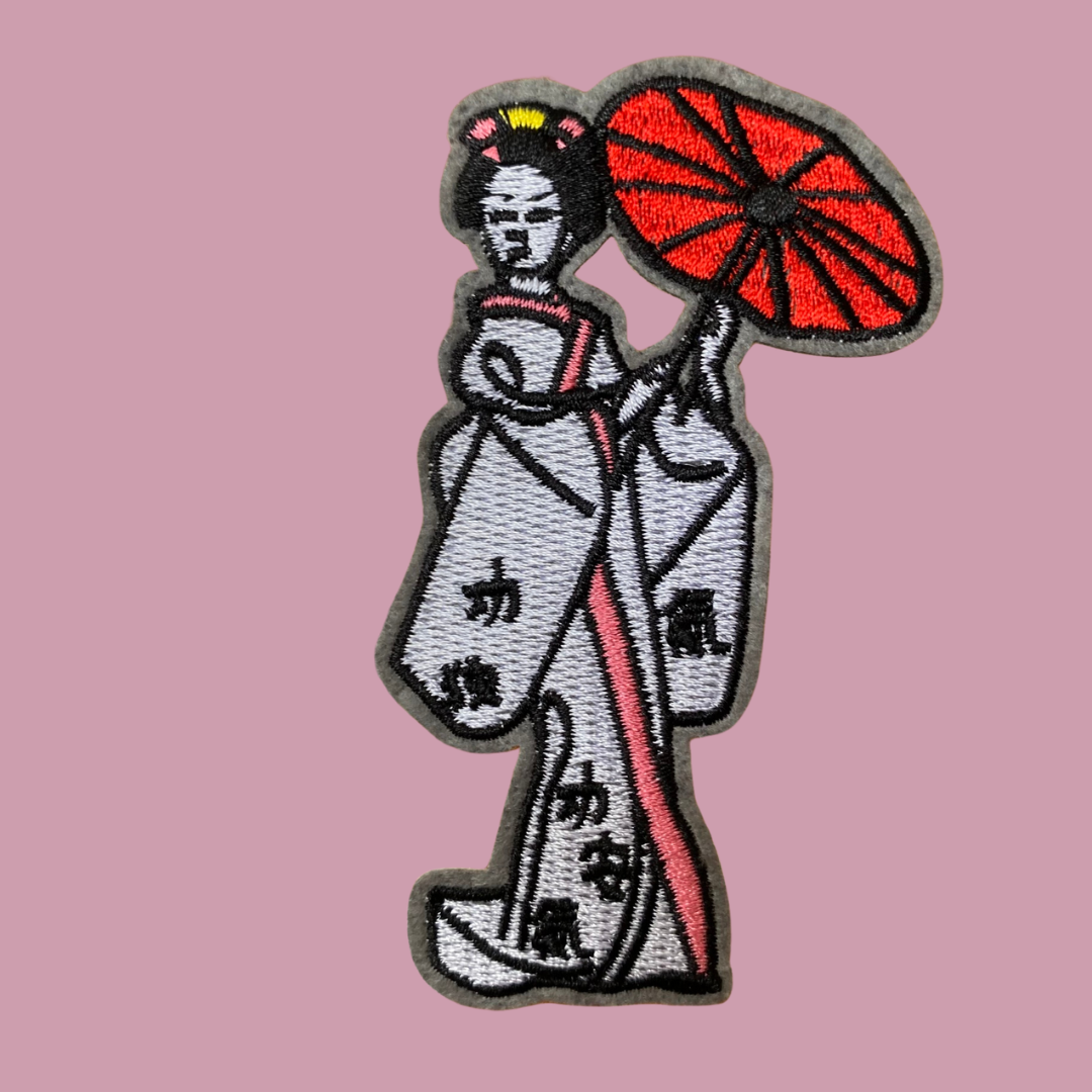 Geisha Girl with Parasol Iron-On Patch