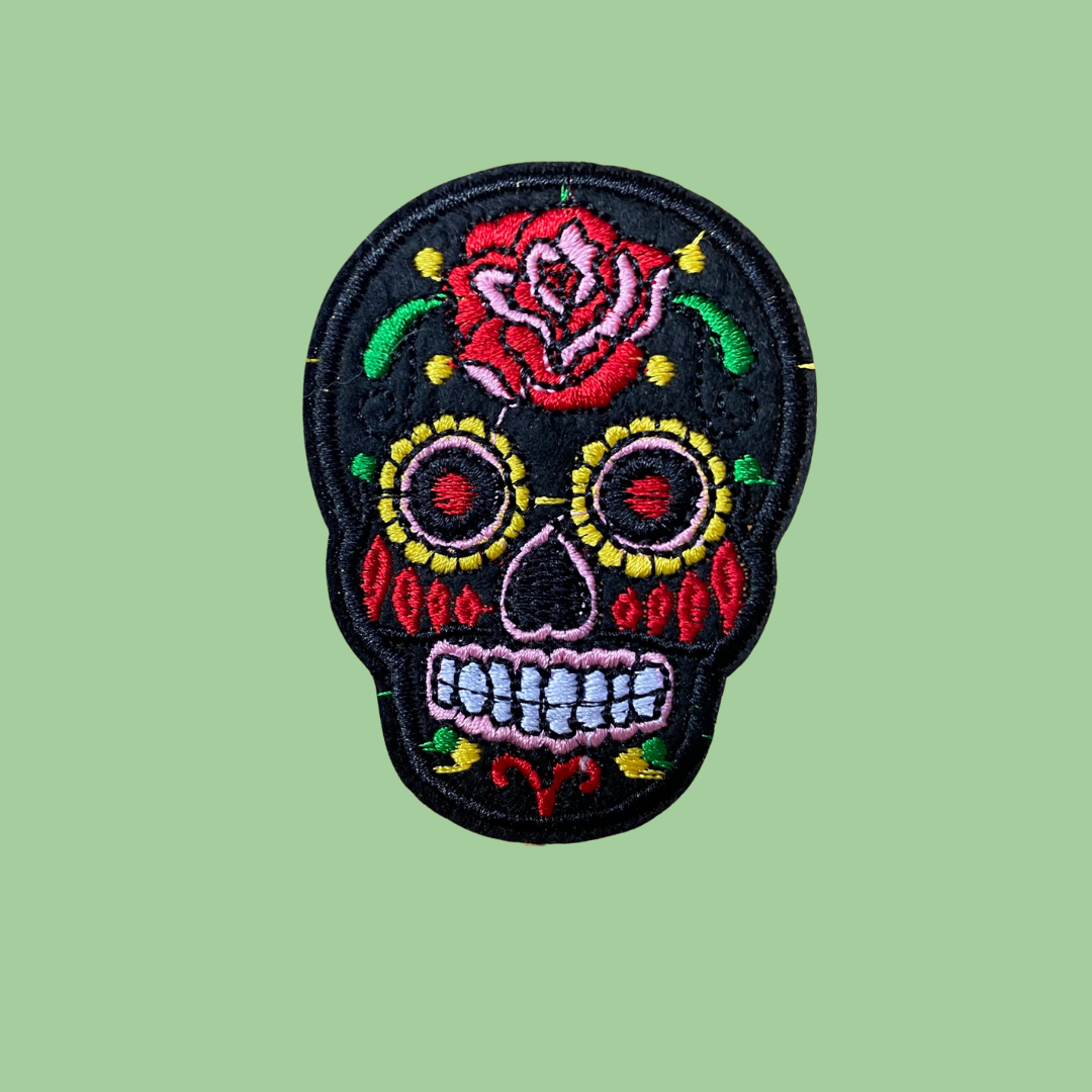 Day of the Dead Sugar Skull Iron-On Patch Black