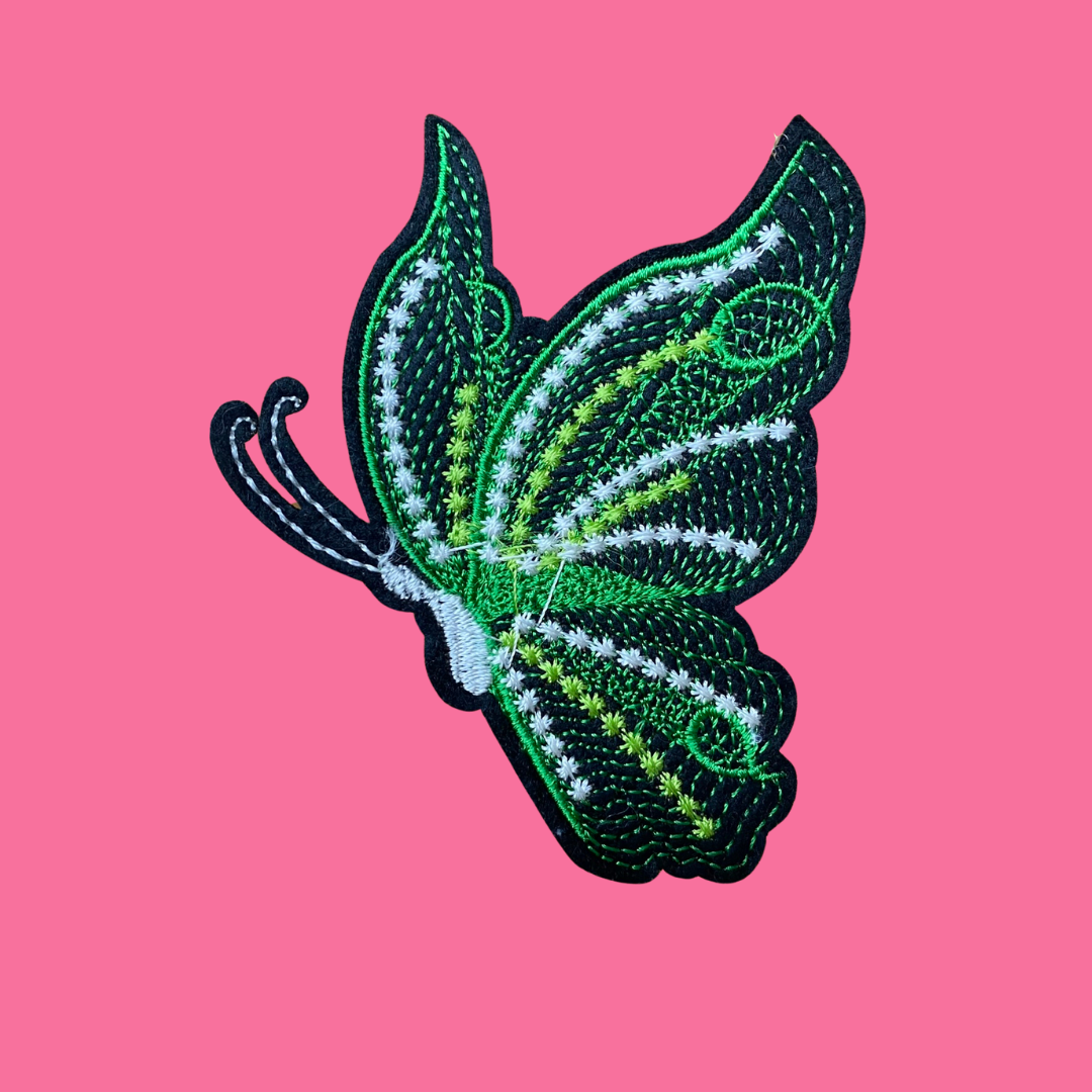Embroidered Green Butterfly Iron-On Patch