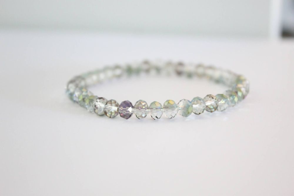 Crystal Beaded Bracelet in Clear Rainbow