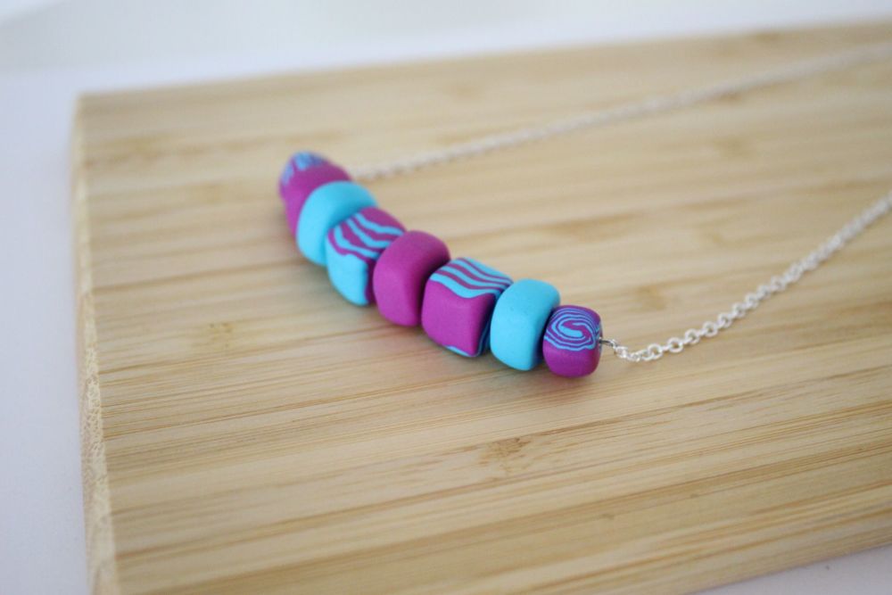 Pink & Aqua Clay Mix Necklace