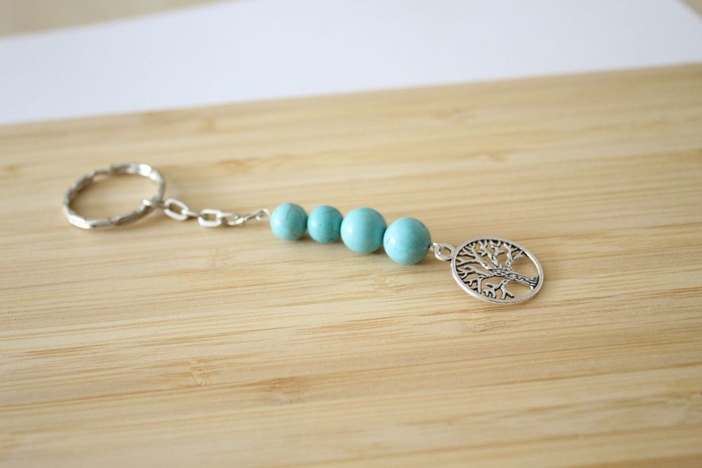 Turquoise Gemstone Tree of Life Key Chain