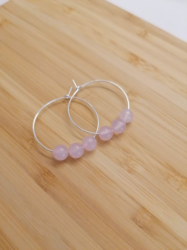 Rose Quartz Beaded Hoops