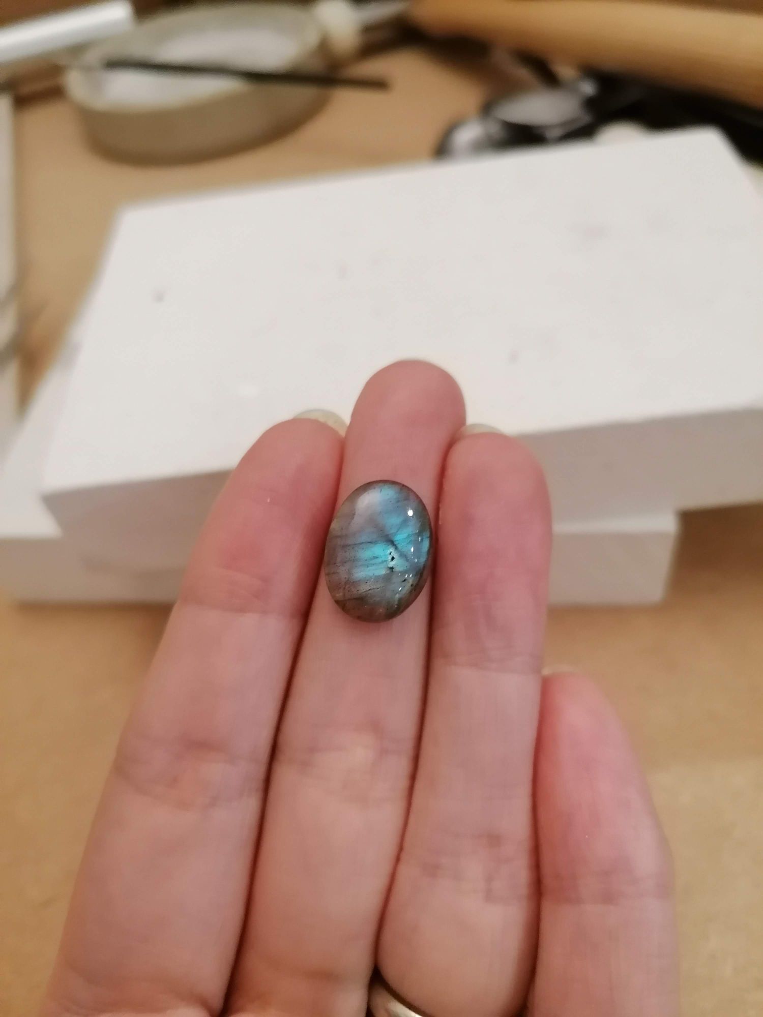 Labradorite gemstone with green flash