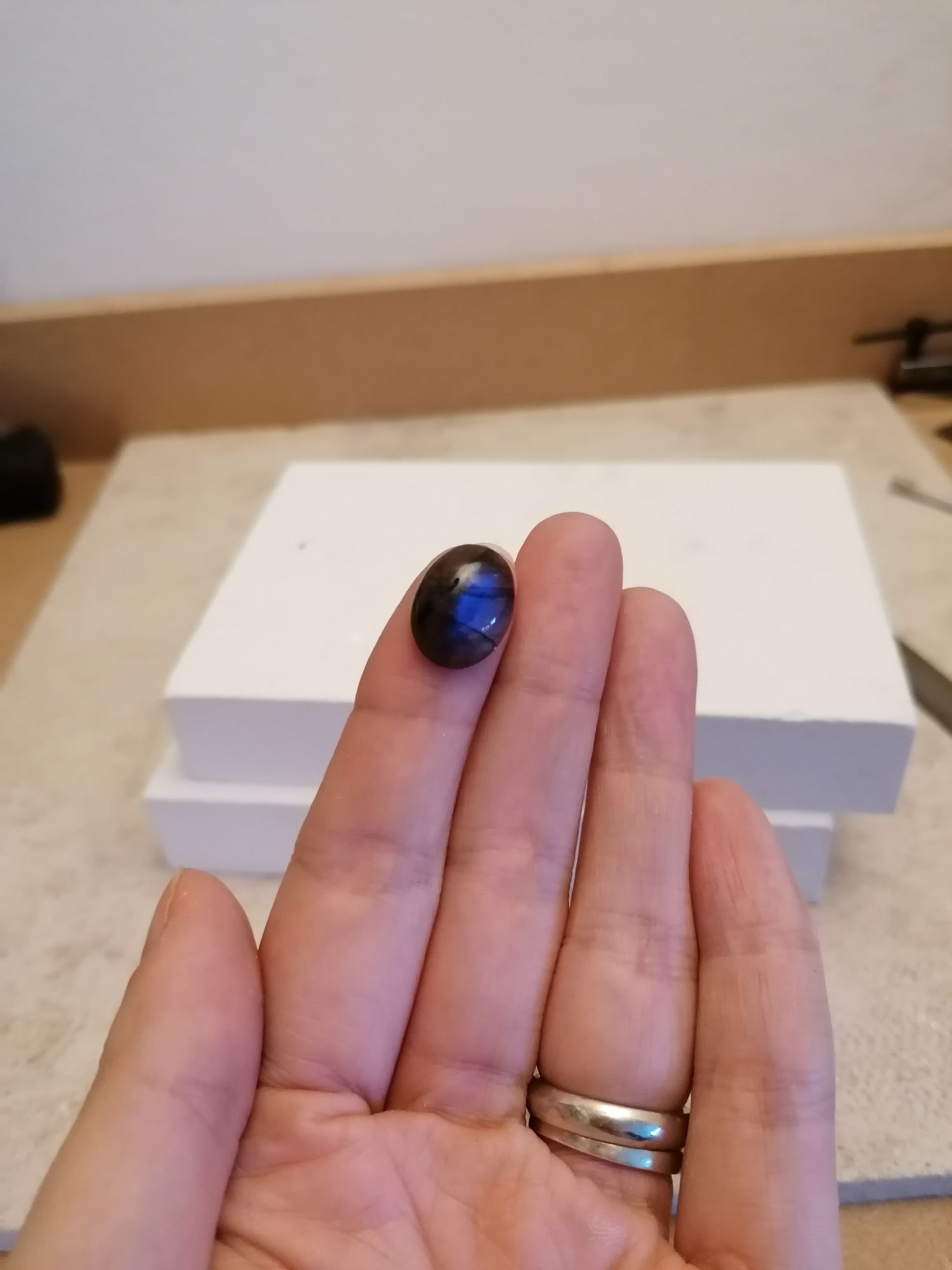Labradorite gemstone with blue flash