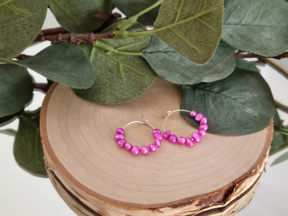 Pink Pearl Hoops