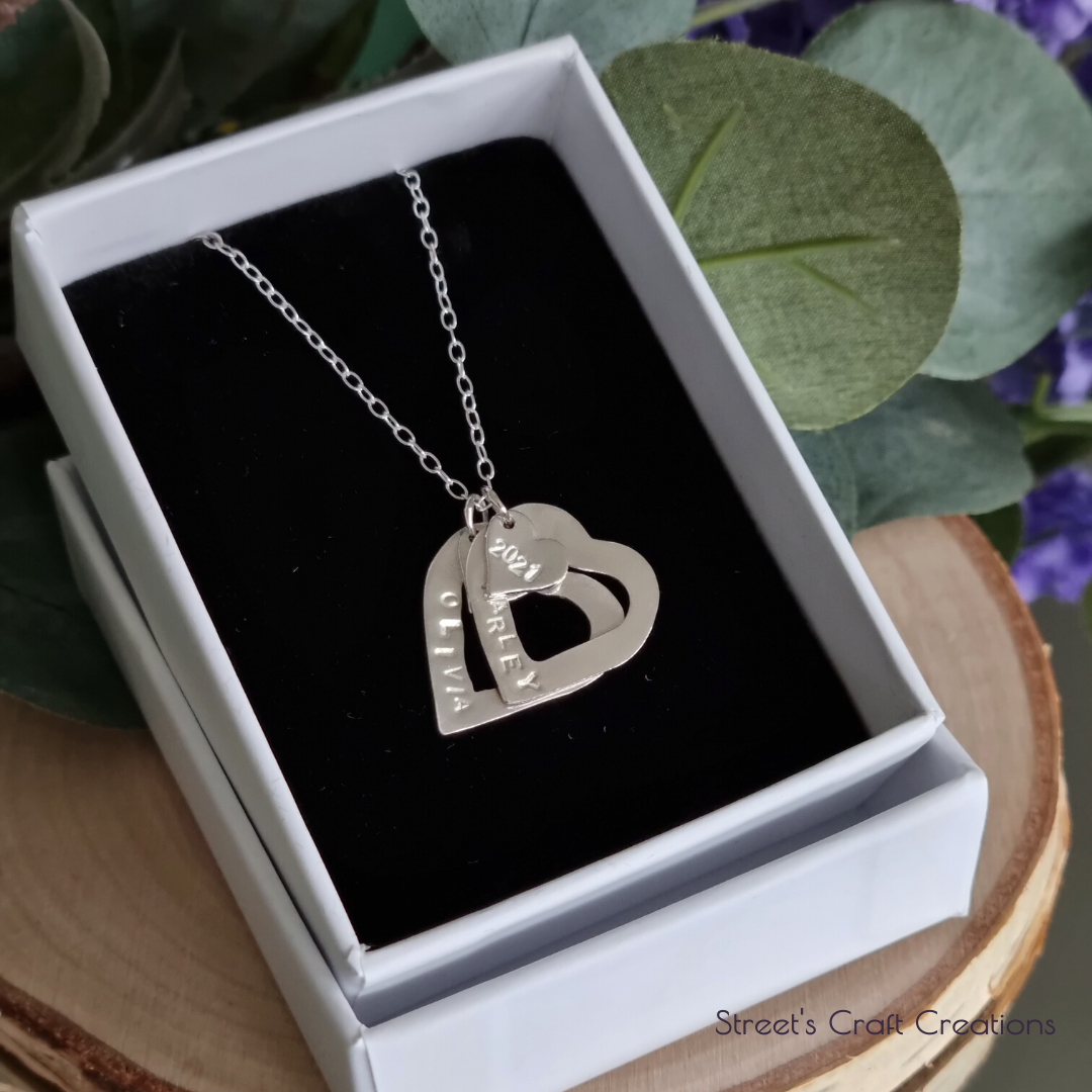 Hand Stamped Silver Heart Necklace handmade by Streets Craft Creations