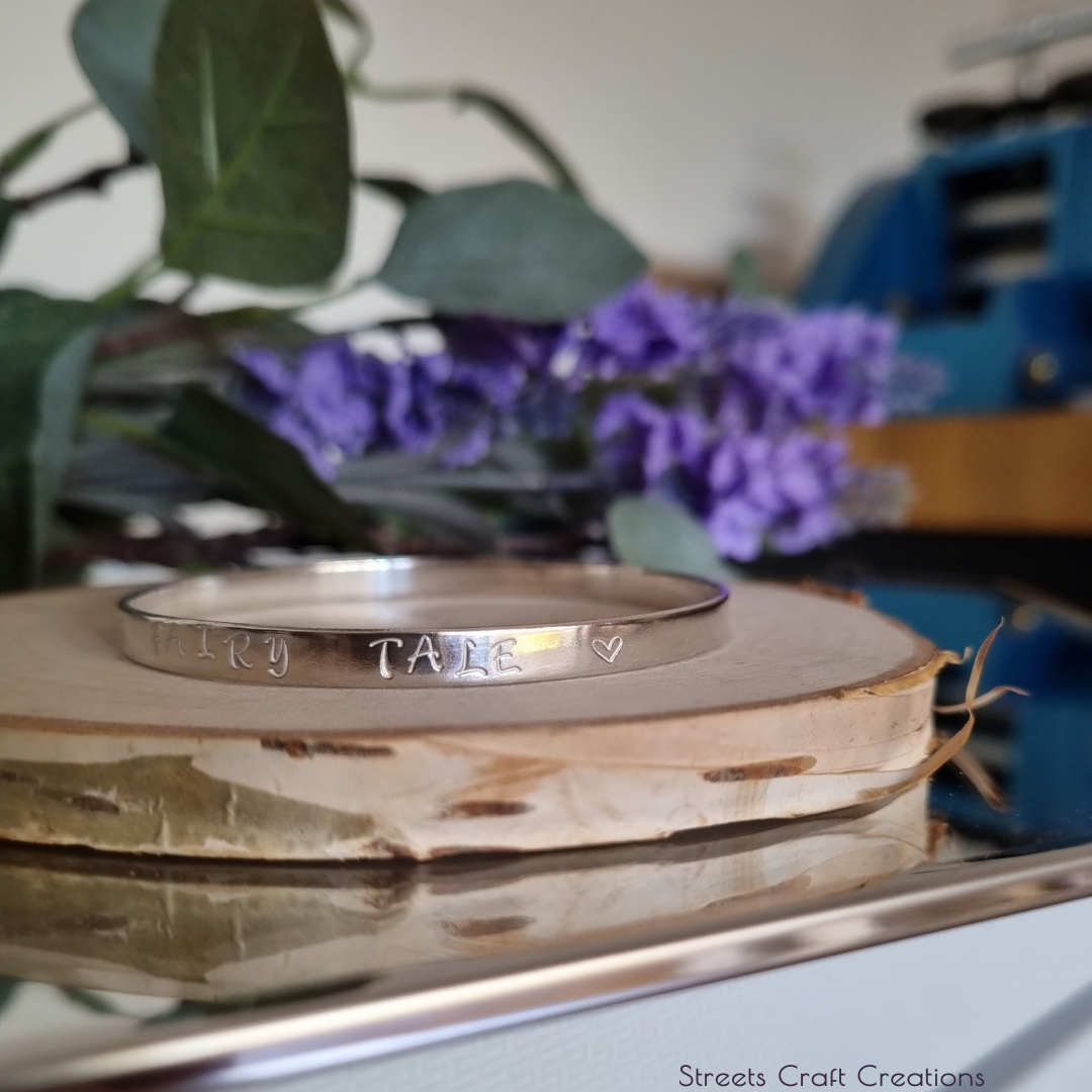Hand Stamped Silver Bangle handmade by Streets Craft Creations