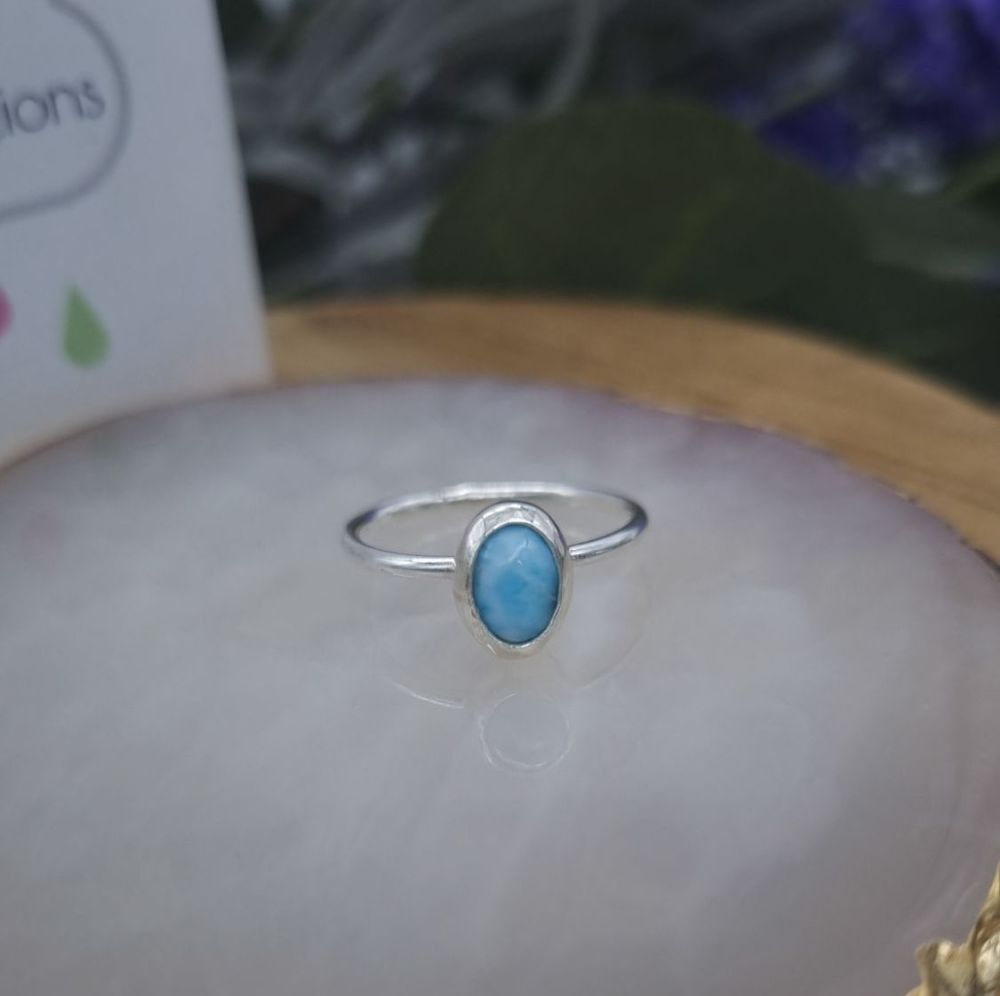 Larimar Gemstone Ring | Silver Ring