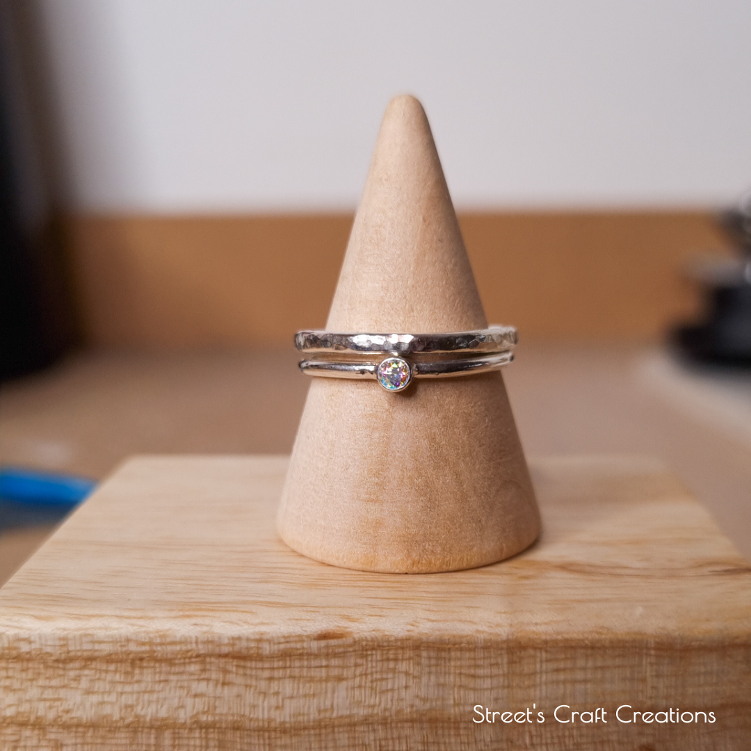 Aurora Ring and Silver Textured Wedding set handmade by Streets Craft Creations