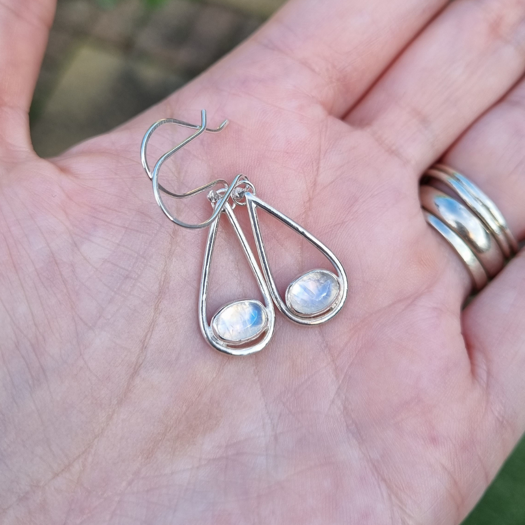 Moonstone and Sterling Silver Earrings handmade by Streets Craft Creations