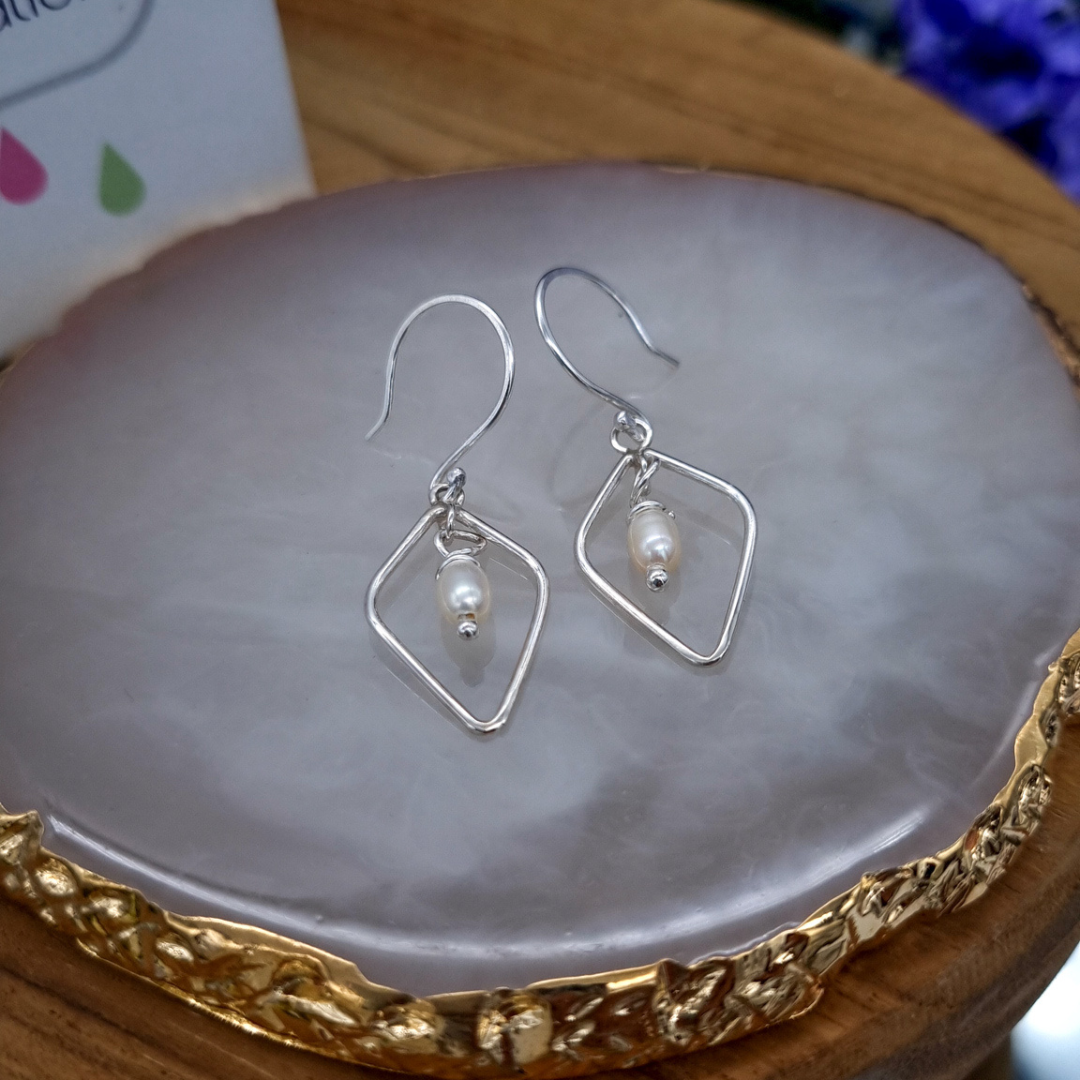 Pearl and Silver Bridal Earrings handmade by Streets Craft Creations