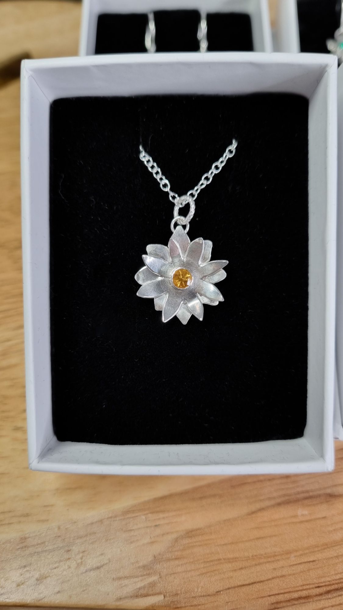 Citrine Flower Silver Necklace handmade by Streets Craft Creations