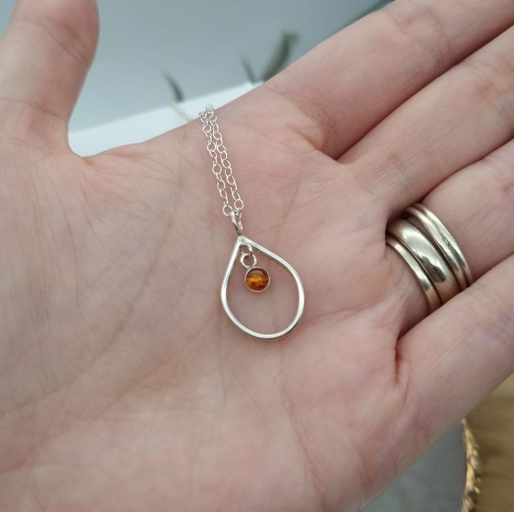 Amber Drop Necklace | Sterling Silver