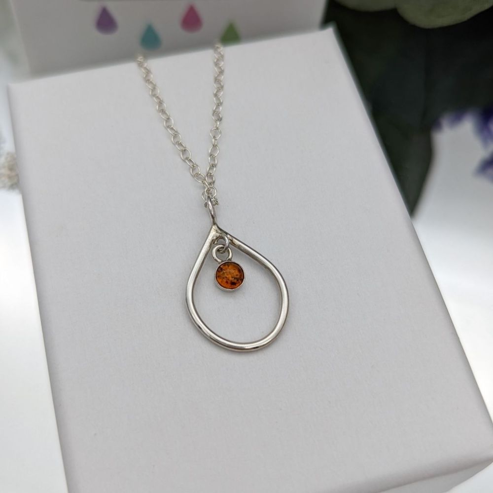 Amber Drop Necklace | Sterling Silver