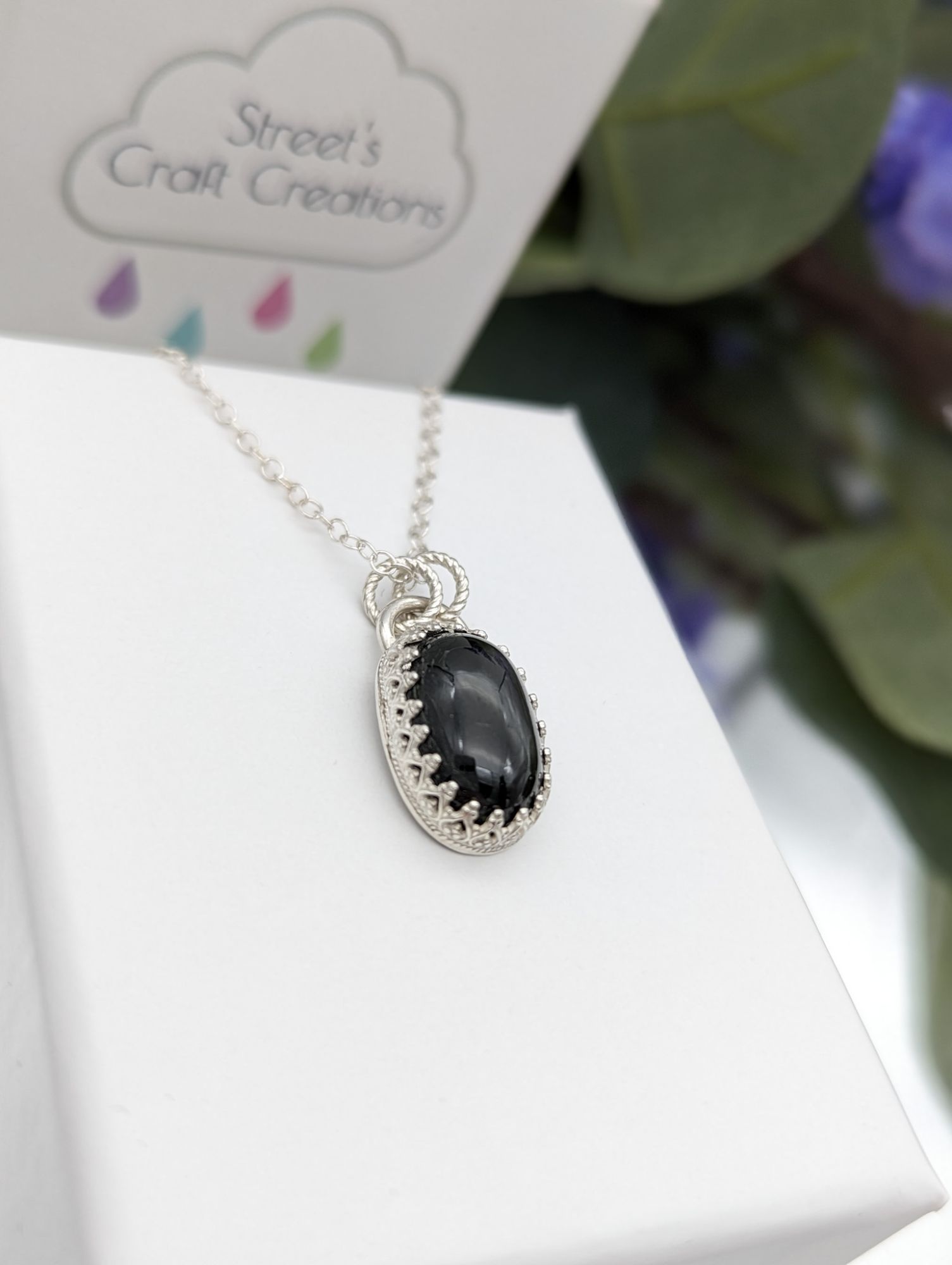 Black Diopside and Silver Gemstone Necklace