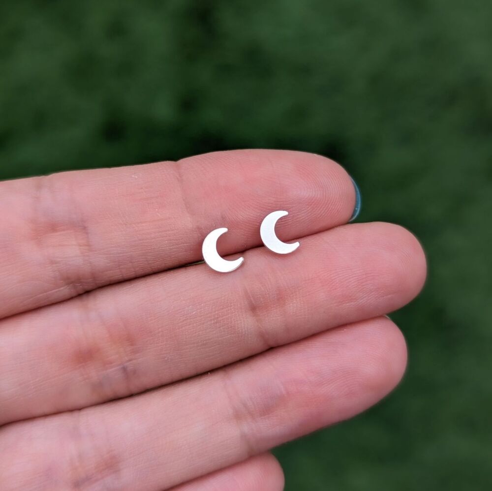 Crescent Moon Studs | Silver Earrings