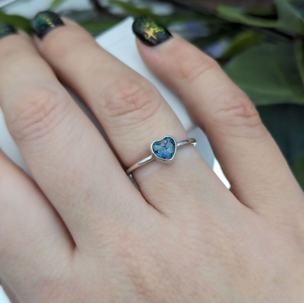 Mosaic Opal Heart Ring | Silver & Gemstone Ring