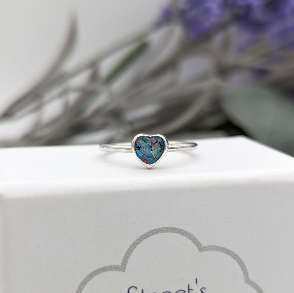 Mosaic Opal Heart Ring | Silver & Gemstone Ring