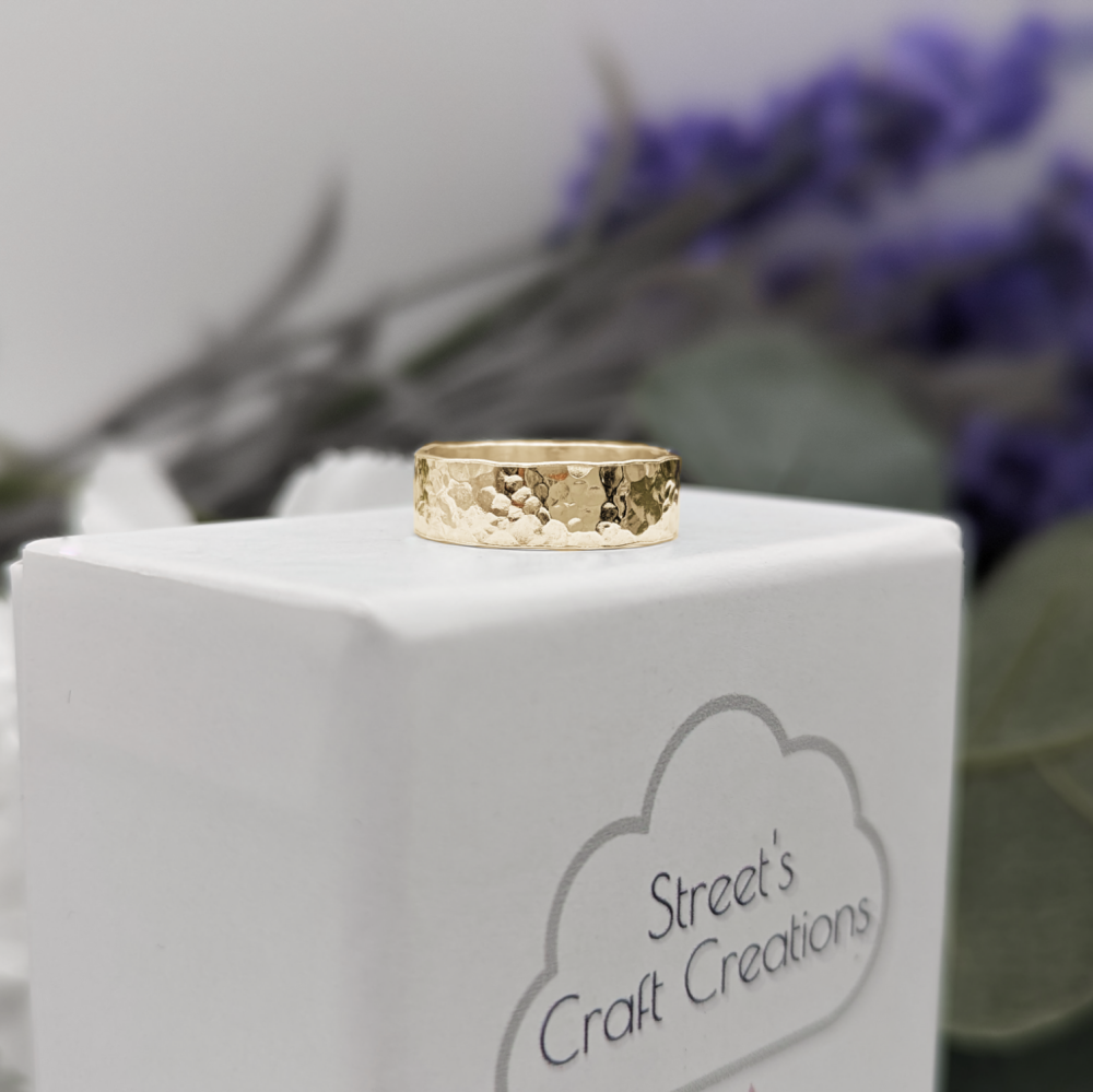 Wide Textured Gold Ring | 9ct gold rings