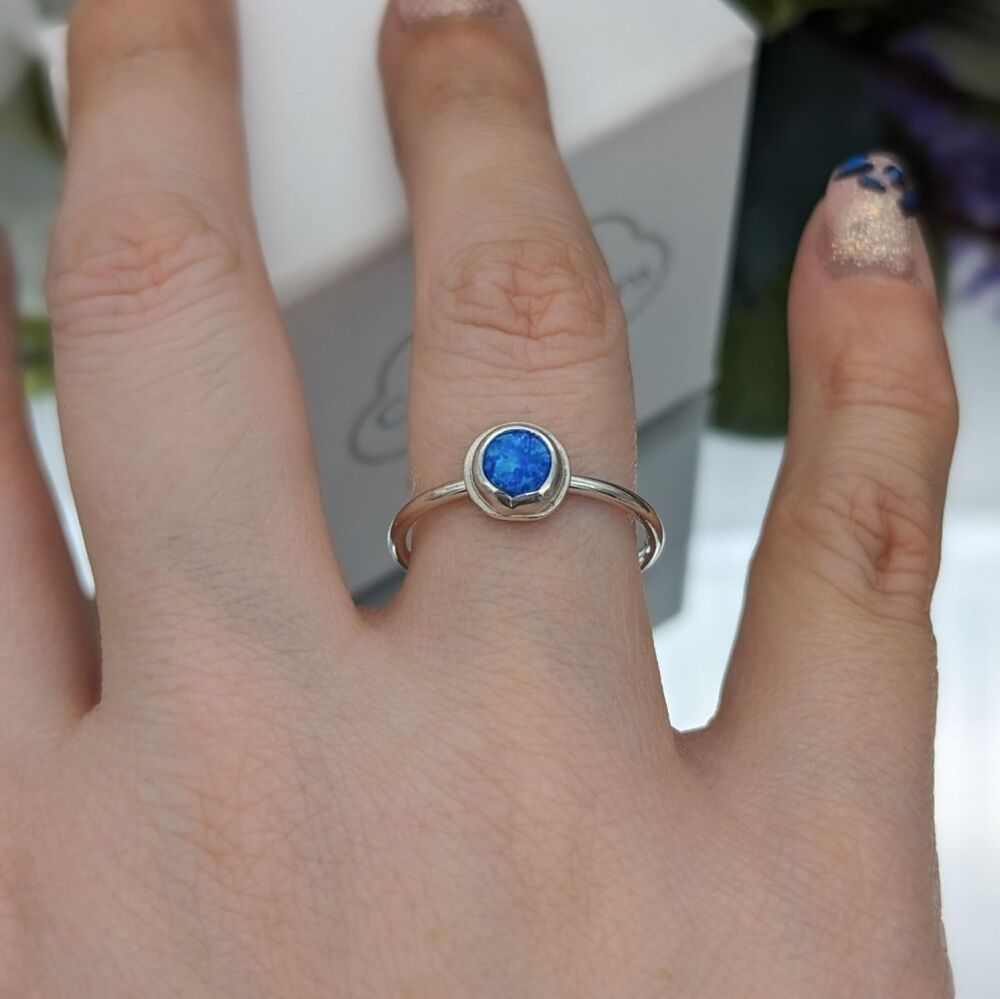 Created Blue Opal Ring | Silver Rings
