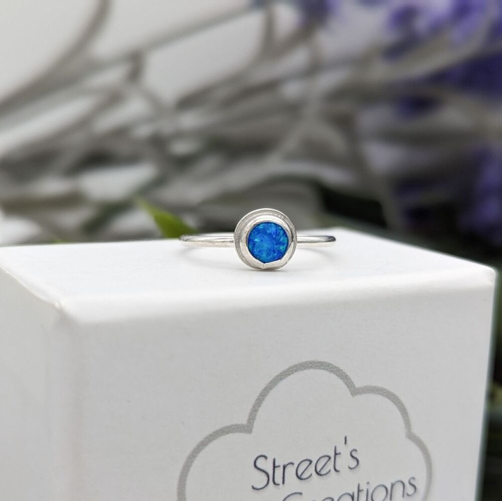 Created Blue Opal Ring | Silver Rings