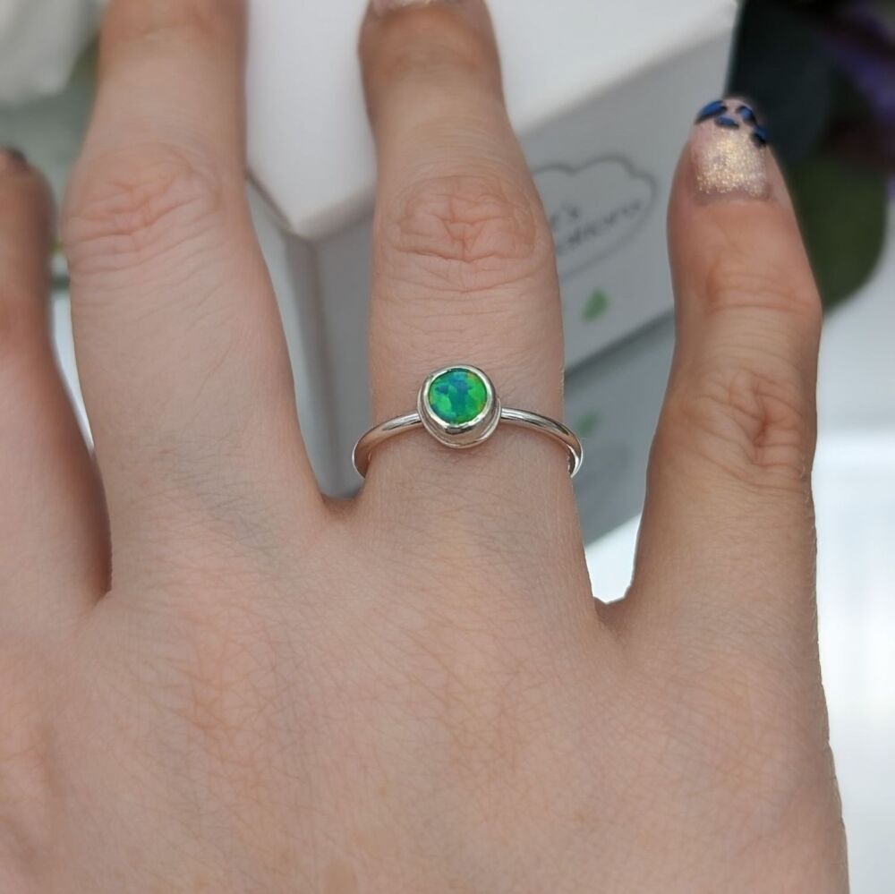 Created Green Opal Ring | Silver Rings