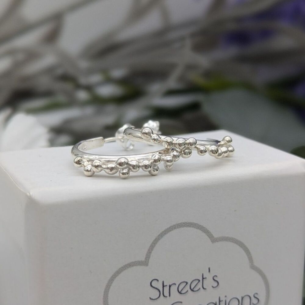 Silver Granulation Half Hoop Earrings | Silver Earrings | Stud Earrings