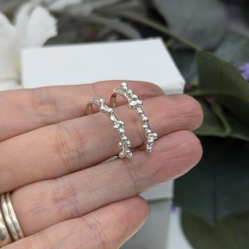 Silver Granulation Half Hoop Earrings | Silver Earrings | Stud Earrings