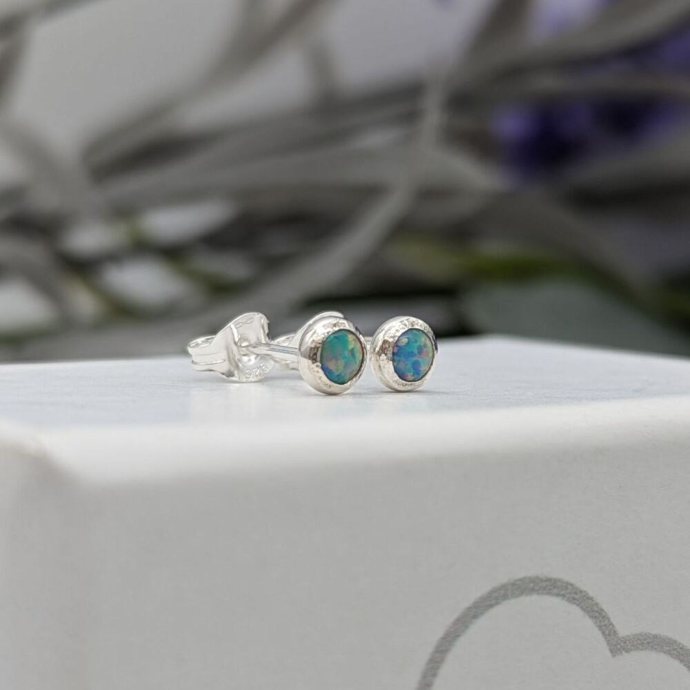 Created Opal Silver Studs | Silver Earrings | Stud Earrings