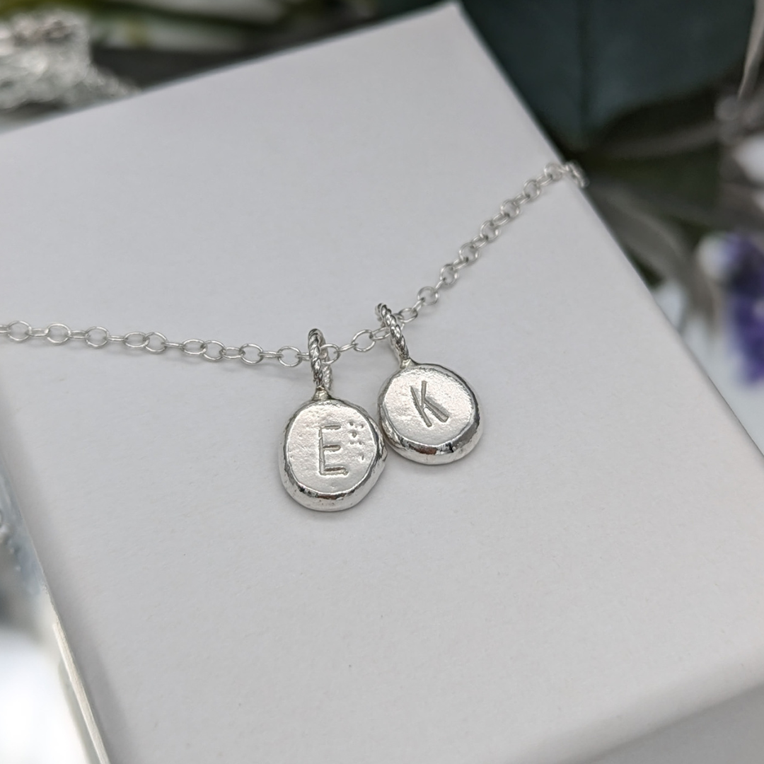 Handstamped initial silver necklace 