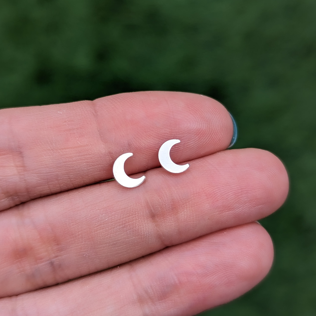 Crescent Silver Moon Stud Earrings