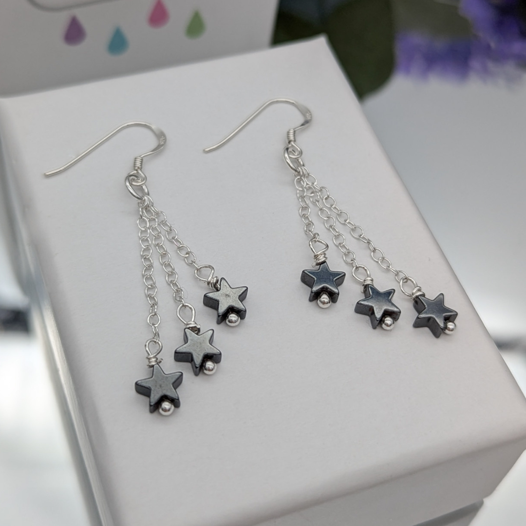 Silver & Hematite Starburst Earrings | Silver Earrings | Drop Earrings