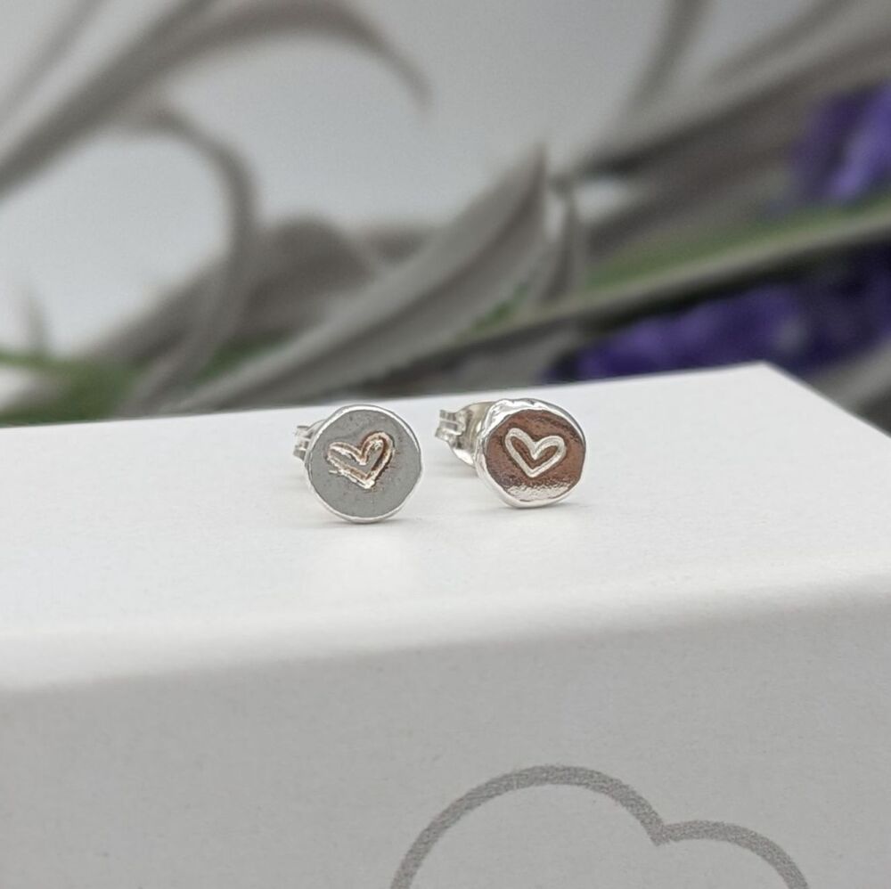 Pebble Heart Earrings | Silver Stud Earrings