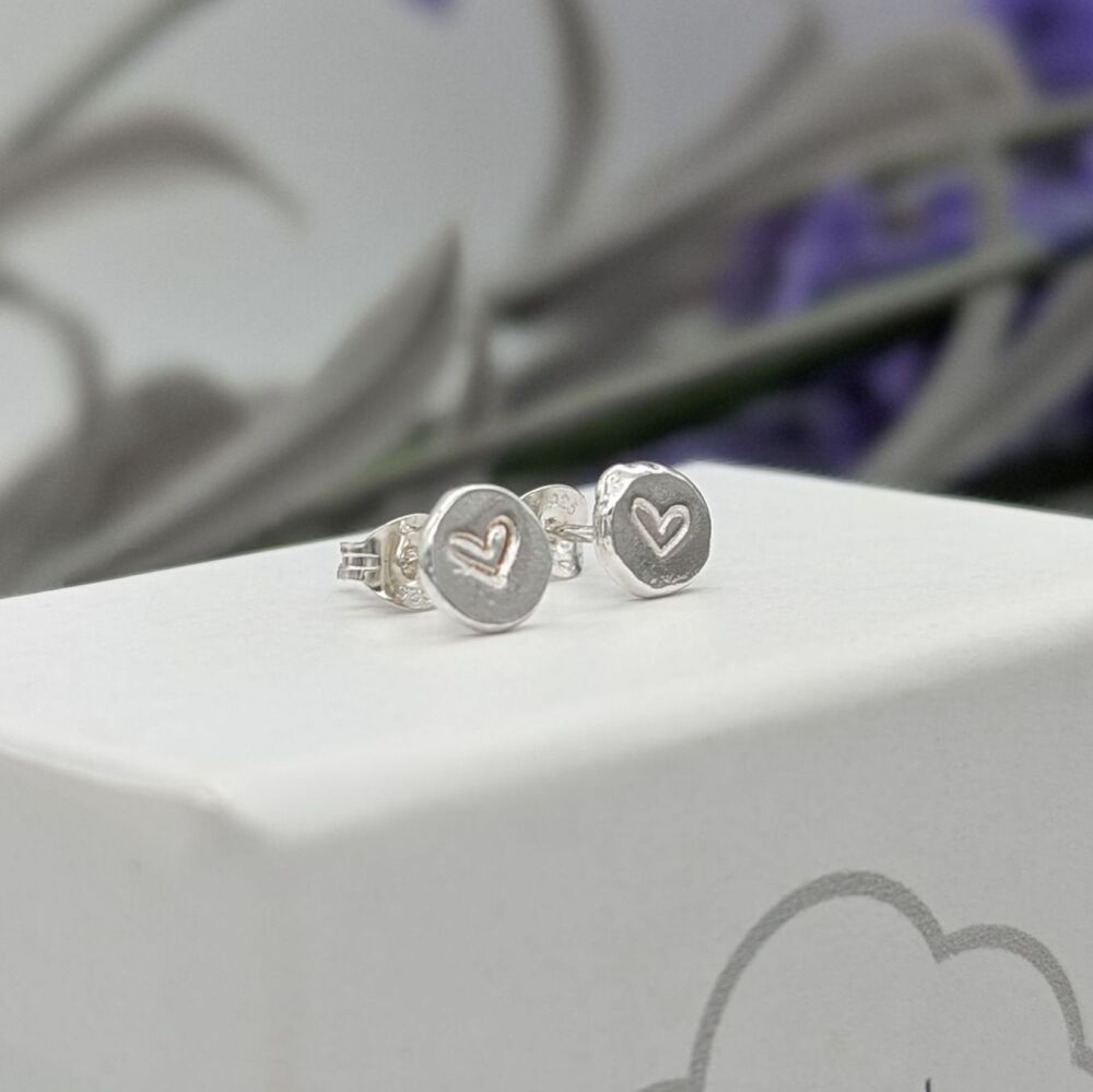Pebble Heart Earrings | Silver Stud Earrings