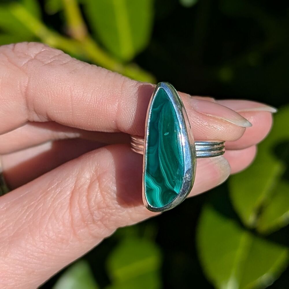 Silver Malachite Ring - Forest Echo