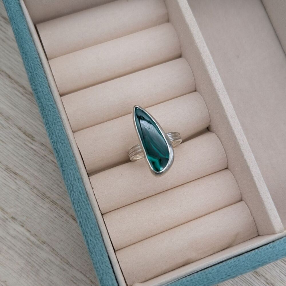 Silver Malachite Ring - Forest Echo