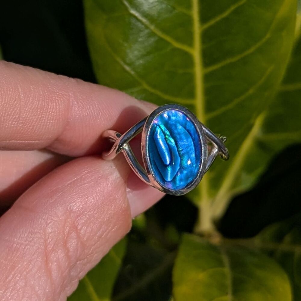 Silver Blue Abalone Ring - Tidal Embrace