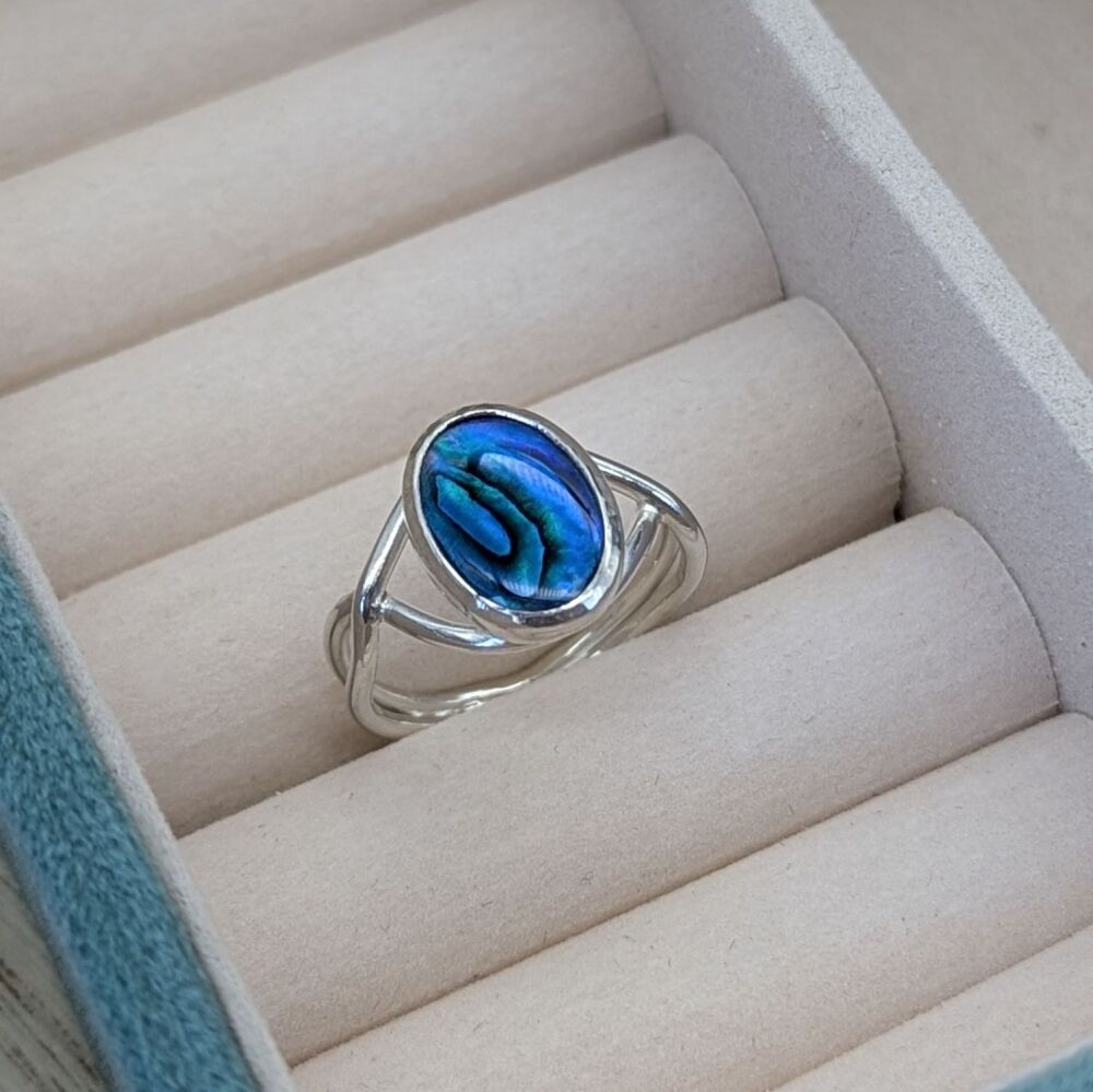 Silver Blue Abalone Ring - Tidal Embrace