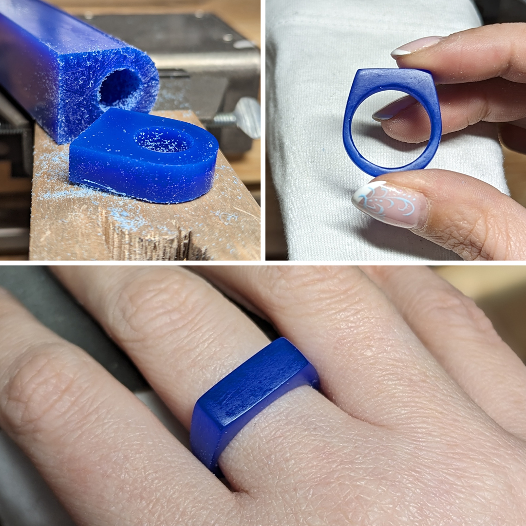 3 stages of carving a wax signet ring