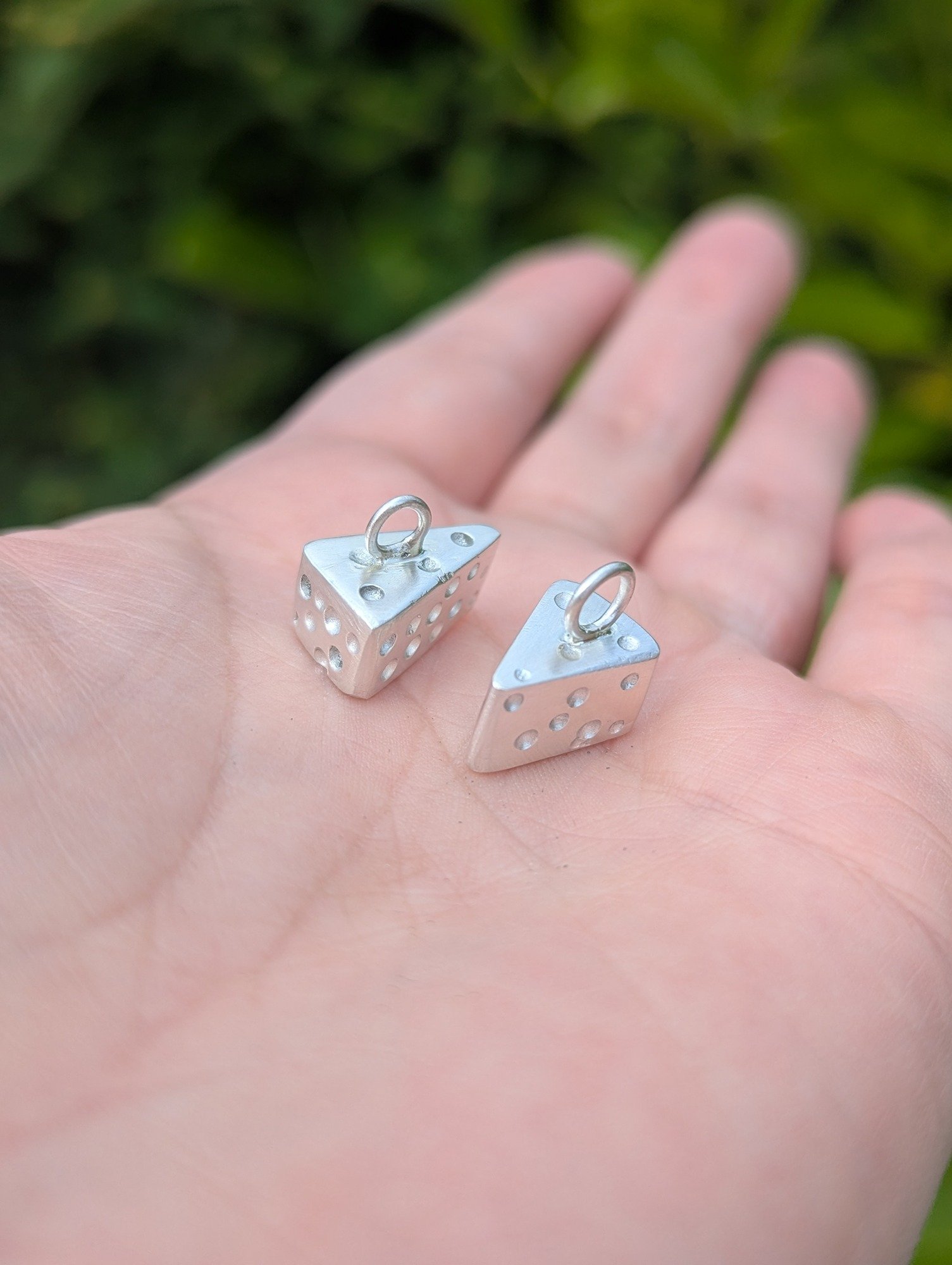 Finished & polished sterling silver cheese pendants