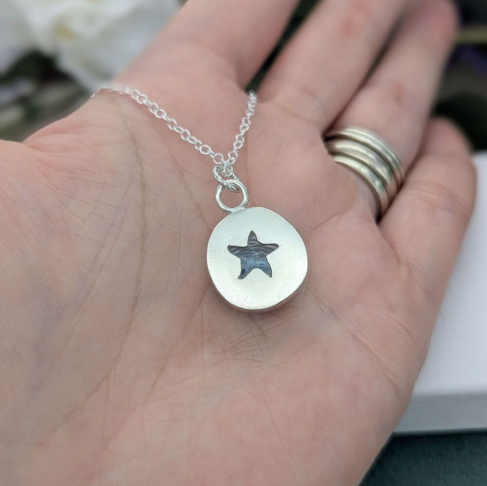 Silver Glass Pebble Necklace - Starfish