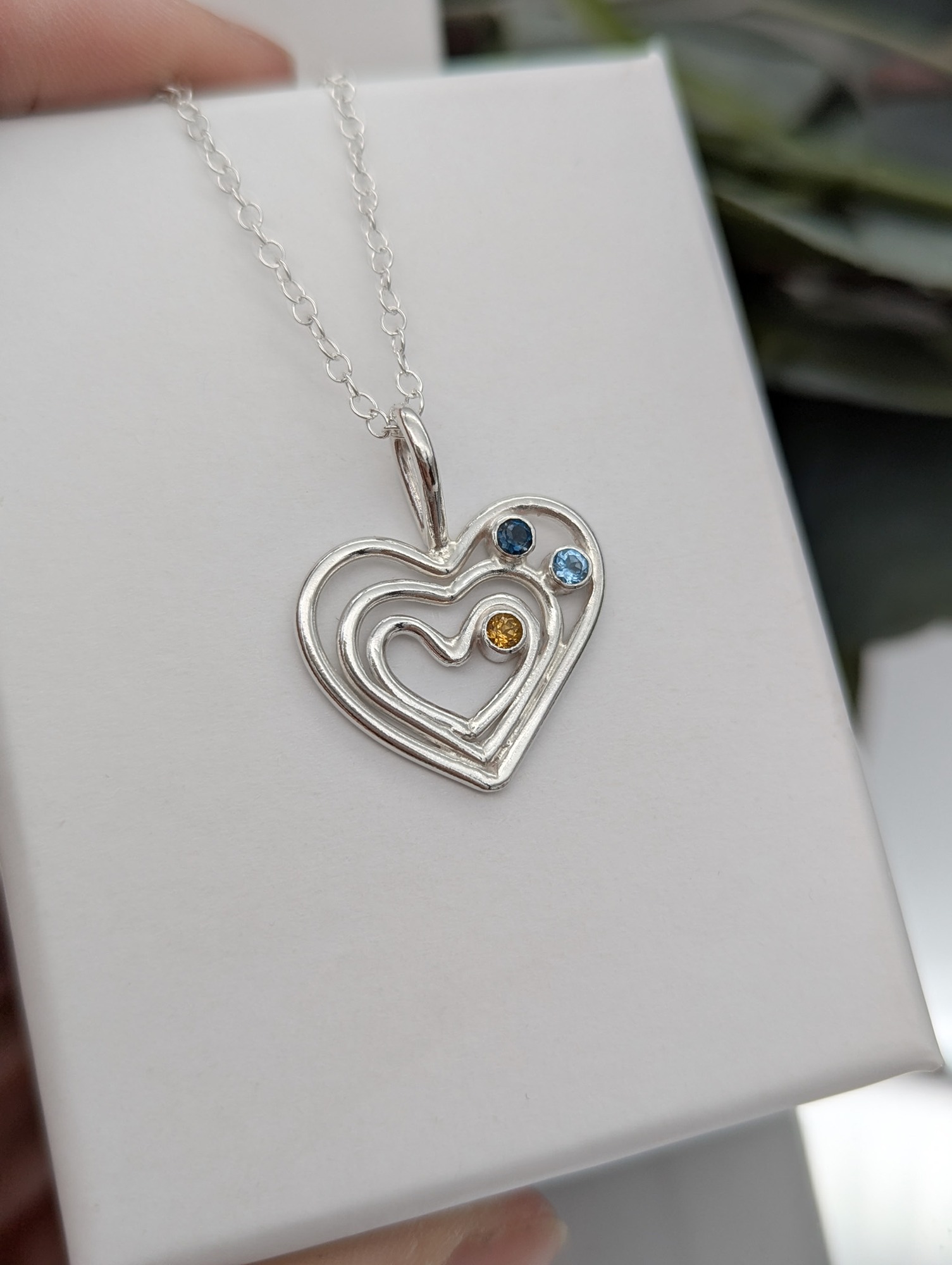 Bespoke Silver heart necklace with gemstones