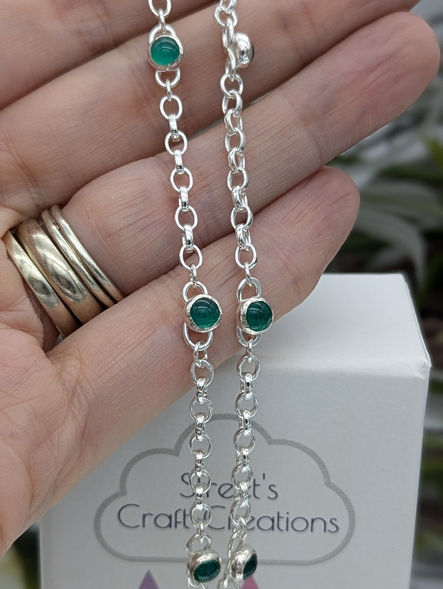 Silver & Green Onyx Anklet
