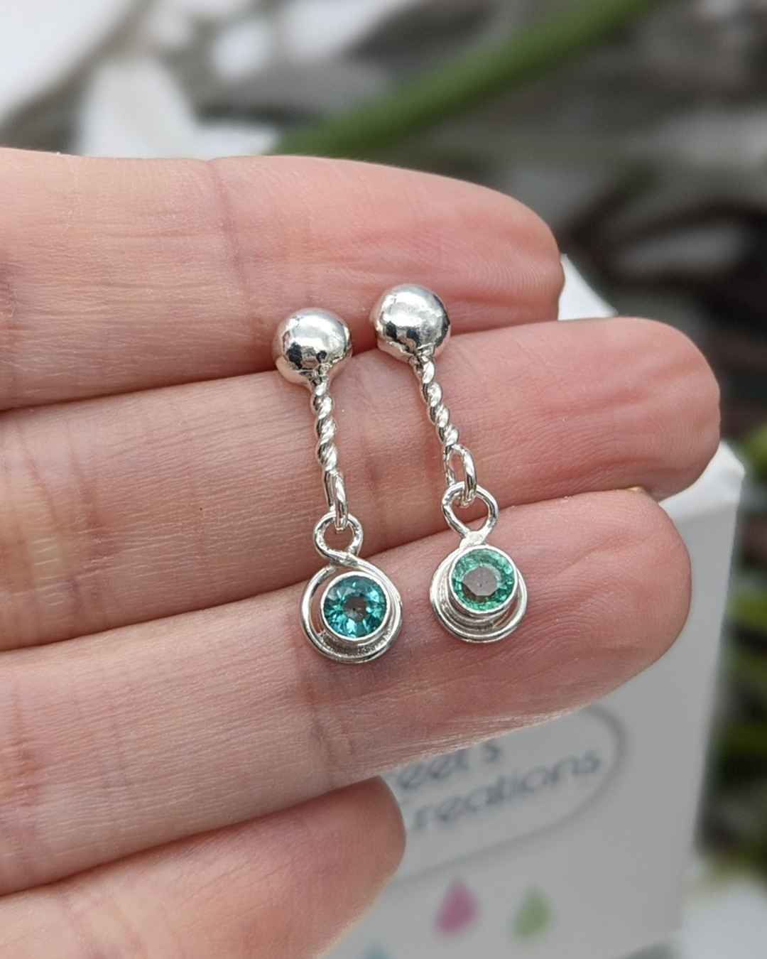 Silver Emerald Drop Earrings