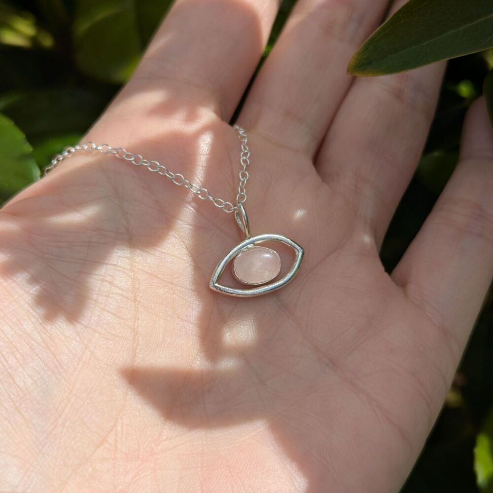 Rose Quartz Eye Pendant | Silver Necklaces