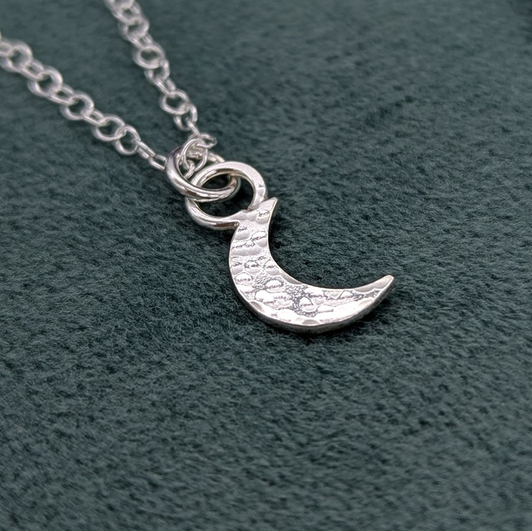 Textured silver crescent moon necklace